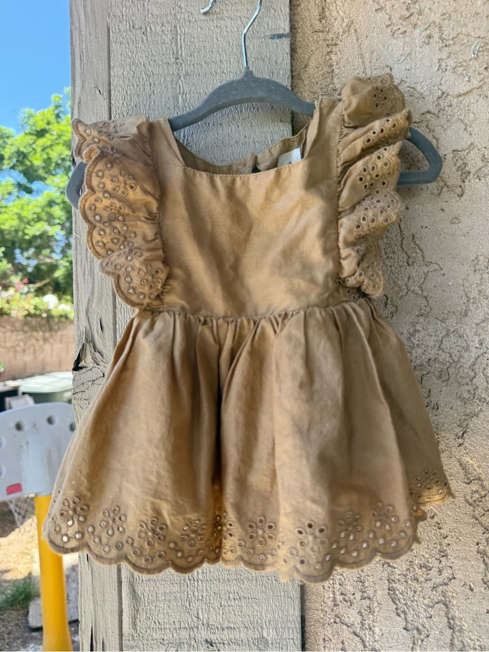 GAP Little Girl Tan Eyelet Flutter Sleeve Dress